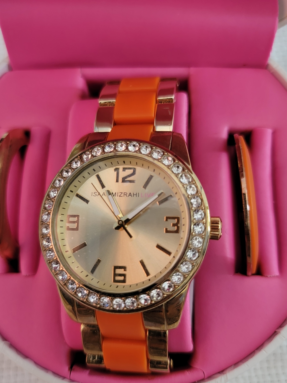Isaac Mizrahi Women's Orange Gold Crystal Accent Watch